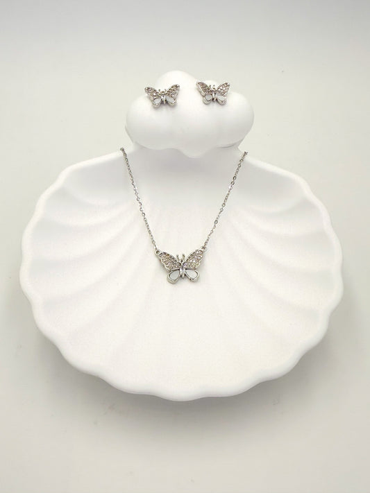 Collar Plateado con Aretes CPA2