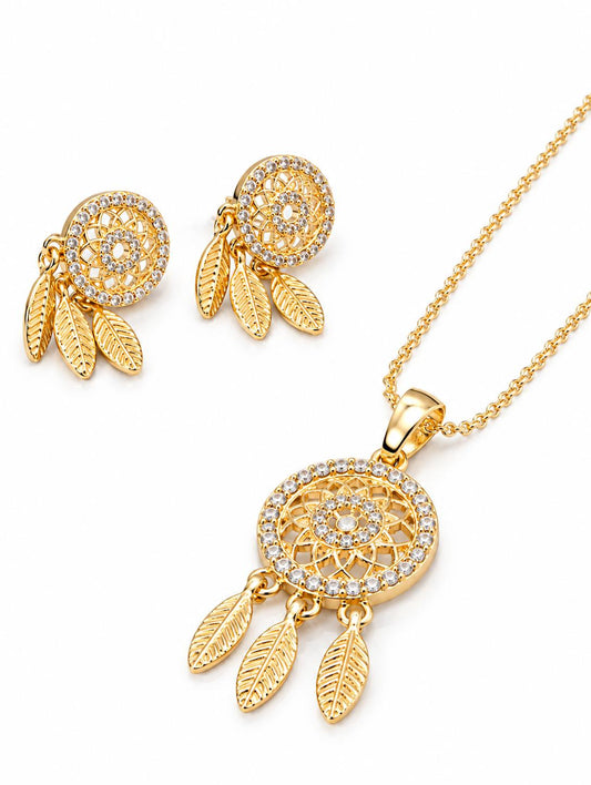 Collar Dorado Con Aretes CDA13
