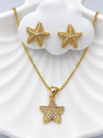 Collar Dorado Con Aretes CDA11